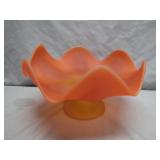 Hand-Blown Orange Glass Wave Bowl