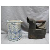 Antique Coal Iron and Spatterware Pitcher