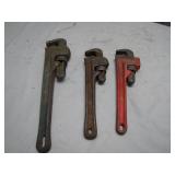 Three Adjustable Pipe Wrenches