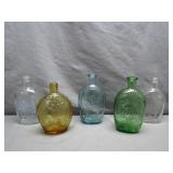 5 Embossed Glass Flask Bottles