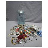 Jar of Jewelry Treasures and Atlas Mason Jar
