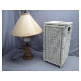 Rustic Wicker Hamper And Lamp Pair