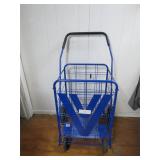 Blue Folding Shopping Cart With Large Wheels