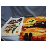 Handmade Latch Hook Rug Set: Cat & Sunset Scenes