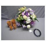 Decorative Lot: Pots, Faux Flowers, and Stained...