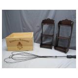 Rustic Lot: Wooden Box, Racks, & Whip