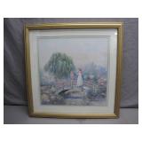 Framed Artwork of a Woman on a Bridge