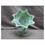 Twisted Green Glass Trumpet Vase