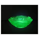 Green Uranium Glass Berry Bowl