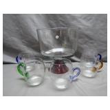 Glass Bowl and Color-Handled Mug Set