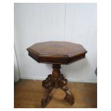 Octagonal Wooden Side Table With Ornate Base