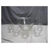 Glass Punch Bowl Set with 8 Matching Cups