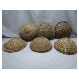 3 Trays With 6 Rattan Food Covers