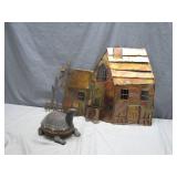 Metal House Sculpture with Turtle Container