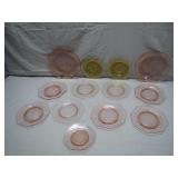 Pink and Yellow Depression Glass Plates