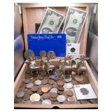Cigar Box of US Coins and Currency