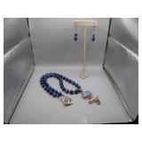 Blue Stone 925 Sterling Necklace & Earring Set