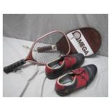 Omega Tennis Racquet and College Golf Shoes