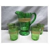Emerald Green Glass Pitcher and Tumblers Set
