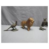 Cast Iron Lion and Brass Bird Figures Set