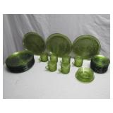 Complete Green Textured Glass Dinner Set