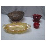 Four Colored Glass Dishes