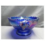 Iridescent Blue Glass Bowl with Ram Motif
