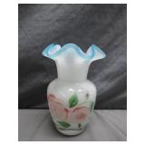 Ruffled Edge Glass Vase with Floral Design