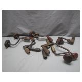 6 Hand Brace Drills with Wood Handles