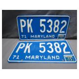 1971 Maryland License Plates Pair