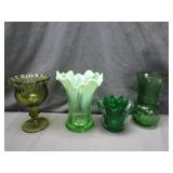 Four Green Glass Vessels