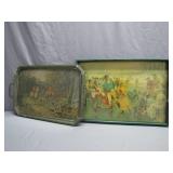 Two Decorative Trays with Rustic Scenes