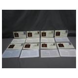 8 Disney 22kt Gold 1st Day Stamps with COAs
