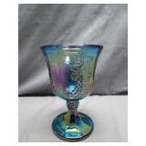 Iridescent Blue Goblet With Grapevine Motif
