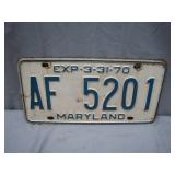 1970 Maryland License Plate AF 5201