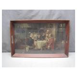 Wooden Serving Tray With Tavern Scene