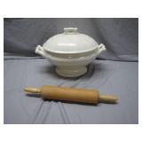 Ceramic Tureen With Lid and Rolling Pin