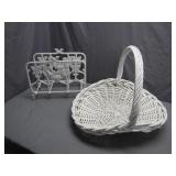 White Wicker Basket and Metal Magazine Rack