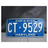 1969 Maryland License Plate CT-9529