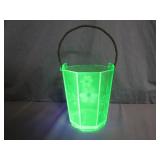 Flower Etched Uranium Glass Ice Bucket