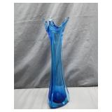 Blue Art Glass Vase With Flared Rim