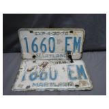 1970 Maryland License Plate Pair