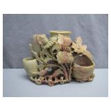 Carved Soapstone Floral Brush Pot