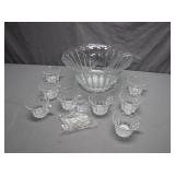 Crystal Punch Bowl Set With Matching Cups