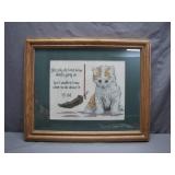 Framed Cat Cross-Stitch Artwork