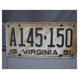 1951 Virginia License Plate A145-150