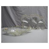 Glass Serving Bowl and Leaf-Shaped Tray Set