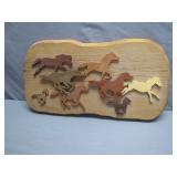 Decorative Wood Plaque with Running Horses