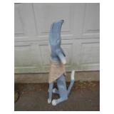 Handcrafted Blue Wooden Howling Dog Sculpture