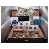 Cigar Box of Vintage U.S. Coins & Currency
